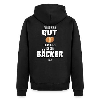 Bäcker Bäckerei Bäckermeister Geschenk Spruch - Unisex Premium Bio Zip Hoodie - Schwarz - Hinten - Nico (187cm)