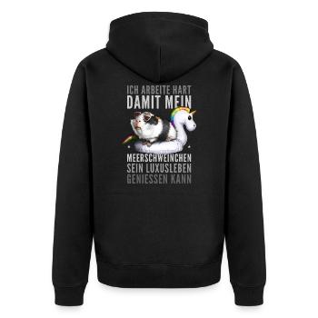 Luxeriöses Meerschweinchen - Unisex Premium Bio Zip Hoodie - Schwarz - Hinten - Nico (187cm)