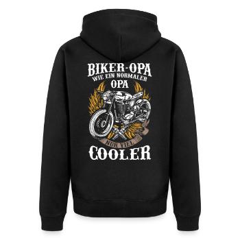 Motorrad Opa Biker Cooler Rentner Geschenk - Unisex Premium Bio Zip Hoodie - Schwarz - Hinten - Nico (187cm)