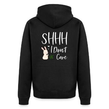 Shhh No one cares Juckt mich nicht Klugscheisser - Unisex Premium Bio Zip Hoodie - Schwarz - Hinten - Nico (187cm)