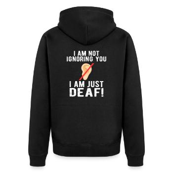 DEAF AWARENESS: Not ignoring you - Unisex Premium Bio Zip Hoodie - Schwarz - Hinten - Nico (187cm)