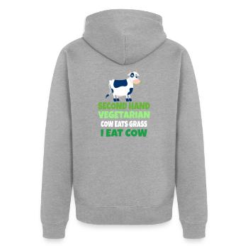 Carnivore Diet Anti-Vegan : Second Hand Vegetarian - Unisex Premium Bio Zip Hoodie - Grau meliert - Hinten - Nico (187cm)