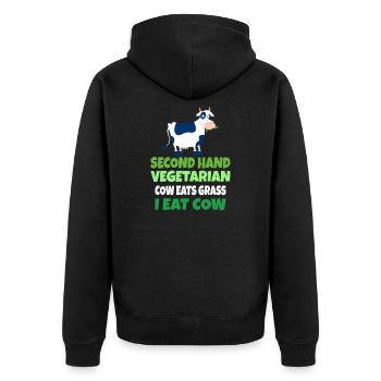 Carnivore Diet Anti-Vegan : Second Hand Vegetarian - Unisex Premium Bio Zip Hoodie - Schwarz - Hinten - Nico (187cm)