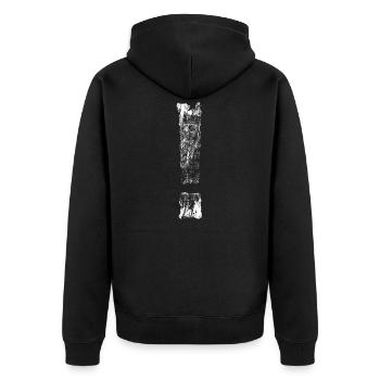 Cooles Ausrufezeichen Satzzeichen Ausruf - Unisex Premium Bio Zip Hoodie - Schwarz - Hinten - Nico (187cm)