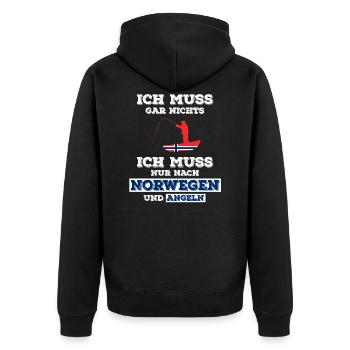 Norwegen Angeln Lustiger Spruch - Unisex Premium Bio Zip Hoodie - Schwarz - Hinten - Nico (187cm)