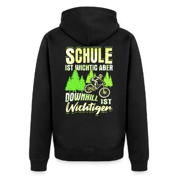 Downhill Kinder Geschenk MTB Fahrrad Mountainbiker - Unisex Premium Bio Zip Hoodie - Schwarz - Hinten - Nico (187cm)