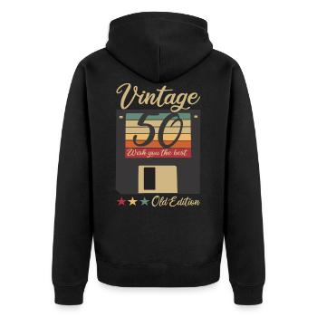 50 Years Old Technique Floppy Vintage Birthday - Unisex Premium Organic Zip Hoodie - black - Back - Nico (187cm)