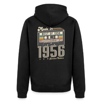 Jahrgang 1956 Vintage Geburtstag Best of 1956 - Unisex Premium Bio Zip Hoodie - Schwarz - Hinten - Nico (187cm)
