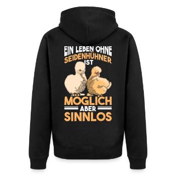 Seidenhuhn Seidenhühner Silkie Hühner Geschenk - Unisex Premium Bio Zip Hoodie - Schwarz - Hinten - Nico (187cm)