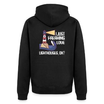 Lighthouse Seaside Nautical I just love lighthouse - Unisex Premium Organic Zip Hoodie - black - Back - Nico (187cm)