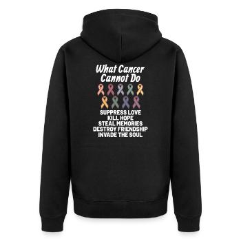 Cancer Fighter Cancer Awareness : What Cancer - Unisex Premium Bio Zip Hoodie - Schwarz - Hinten - Nico (187cm)