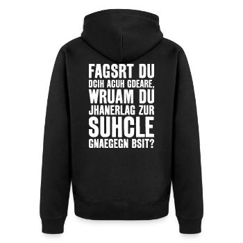 SCHULE ABSCHLUSS ABI REALSCHULE GYMNASIUM - Unisex Premium Bio Zip Hoodie - Schwarz - Hinten - Nico (187cm)