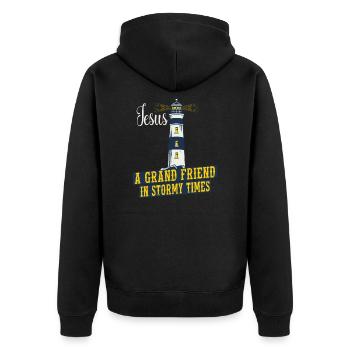 Christianity Jesus Lighthouse Jesus a grand Friend - Unisex Premium Organic Zip Hoodie - black - Back - Nico (187cm)