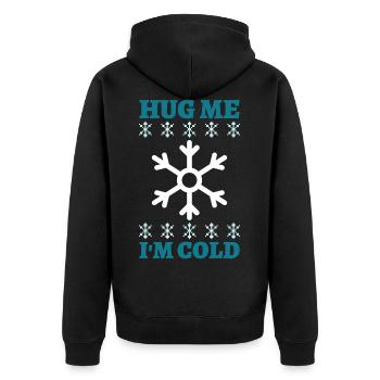 hug me i´m cold umarme mich ich bin kalt schnee - Unisex Premium Bio Zip Hoodie - Schwarz - Hinten - Nico (187cm)