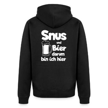 Snus Tabak Nikotin Schweden - Unisex Premium Bio Zip Hoodie - Schwarz - Hinten - Nico (187cm)
