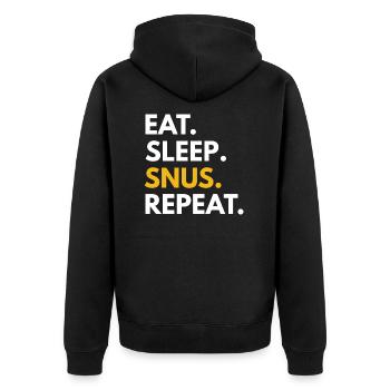 Snus Tabak Nikotin Schweden - Unisex Premium Bio Zip Hoodie - Schwarz - Hinten - Nico (187cm)
