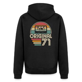 Jahrgang 1971 geboren Original 1971 Geburtstag - Unisex Premium Bio Zip Hoodie - Schwarz - Hinten - Nico (187cm)