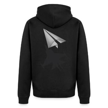Der Papier Jet - für Herren und Damen - Unisex Premium Bio Zip Hoodie - Schwarz - Hinten - Nico (187cm)