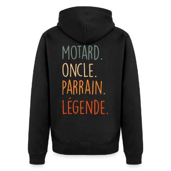 Motard oncle parrain légende - Veste à capuche bio Premium Unisexe - noir - Dos - Nico (187cm)
