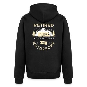 retired motorhome gift man retreat - Unisex Premium Organic Zip Hoodie - black - Back - Nico (187cm)