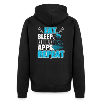 Eat Sleep Build Apps Repeat Web Developer Fan - Unisex Premium Bio Zip Hoodie - Schwarz - Hinten - Nico (187cm)