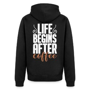 Kaffee Kaffeetrinker Kaffeeliebhaber - Unisex Premium Bio Zip Hoodie - Schwarz - Hinten - Nico (187cm)