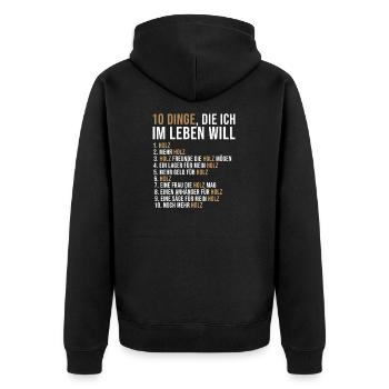Holz Liebhaber Holz - Unisex Premium Bio Zip Hoodie - Schwarz - Hinten - Nico (187cm)