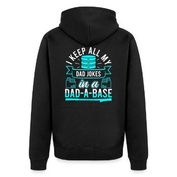 I Keep All My Dad Jokes In A Dad-A-Base - Unisex Premium Bio Zip Hoodie - Schwarz - Hinten - Nico (187cm)