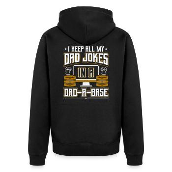 I Keep All My Dad Jokes In A Dad-A-Base - Unisex Premium Bio Zip Hoodie - Schwarz - Hinten - Nico (187cm)