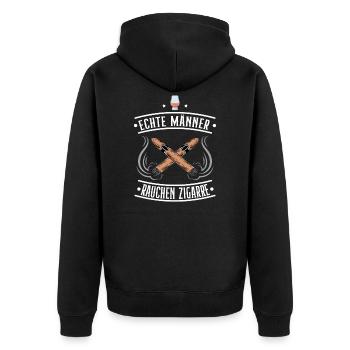 Zigarre Rauch Rauchen Whiskey Bourbon Geschenkidee - Unisex Premium Bio Zip Hoodie - Schwarz - Hinten - Nico (187cm)