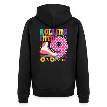 Rolling Into 9 years Turning 9 Roller Skate Kids - Unisex Premium Bio Zip Hoodie - Schwarz - Hinten - Nico (187cm)