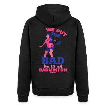 Badminton - Unisex Premium Bio Zip Hoodie - Schwarz - Hinten - Nico (187cm)