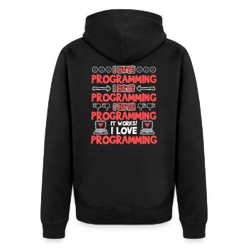Programming It Works I Love Programming - Unisex Premium Organic Zip Hoodie - black - Back - Nico (187cm)