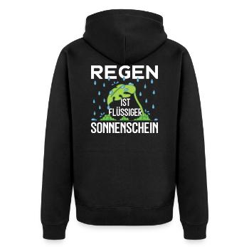 REGEN IST FLÜSSIGER SONNENSCHEIN NICHT AUS ZUCKER - Unisex Premium Bio Zip Hoodie - Schwarz - Hinten - Nico (187cm)