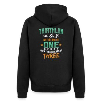 Triathlon Swim Bike Run Triathlete Sport Gift - Unisex Premium Bio Zip Hoodie - Schwarz - Hinten - Nico (187cm)