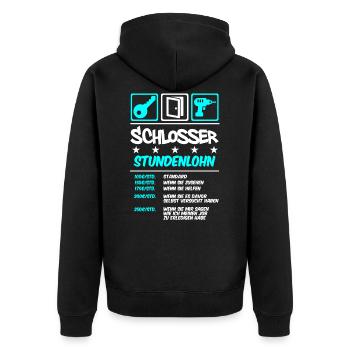 Stundenlohn | Schlosser Schlüsseldienst - Unisex Premium Bio Zip Hoodie - Schwarz - Hinten - Nico (187cm)