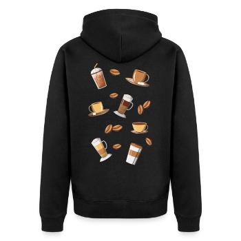 Kaffee Kaffeesorten Kaffeebohne Latte Macchiato - Unisex Premium Bio Zip Hoodie - Schwarz - Hinten - Nico (187cm)
