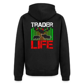 Trader Life Stock Forex Trader - Unisex Premium Bio Zip Hoodie - Schwarz - Hinten - Nico (187cm)