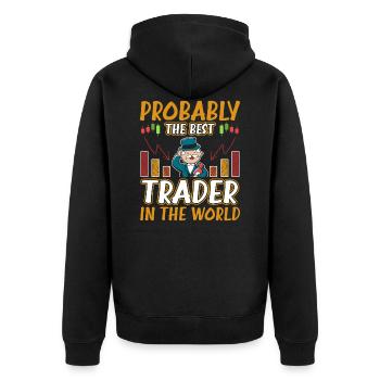 Forex trader #1 - Unisex Premium Organic Zip Hoodie - black - Back - Nico (187cm)