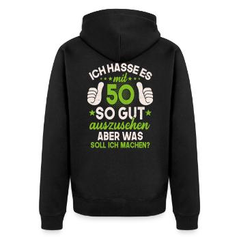 50 Jahre Spruch lustig 50 Geburtstag Geschenk - Unisex Premium Bio Zip Hoodie - Schwarz - Hinten - Nico (187cm)