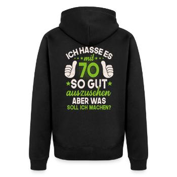 70 Jahre Spruch lustig 70 Geburtstag Geschenk - Unisex Premium Bio Zip Hoodie - Schwarz - Hinten - Nico (187cm)