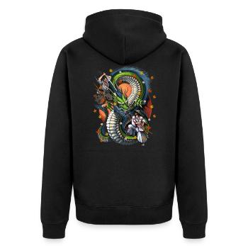 Japanische Samurai-Drachenschlacht - Unisex Premium Bio Zip Hoodie - Schwarz - Hinten - Nico (187cm)