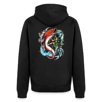 Japanese Samurai Giant Carp - Unisex Premium Organic Zip Hoodie - black - Back - Nico (187cm)
