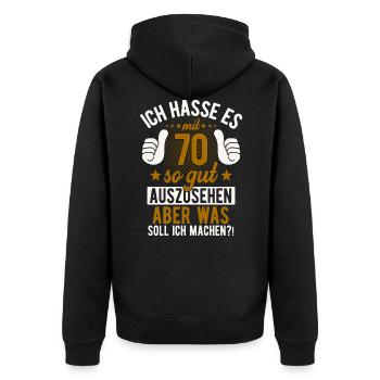 70 Jahre Spruch lustig 70 Geburtstag Geschenk - Unisex Premium Bio Zip Hoodie - Schwarz - Hinten - Nico (187cm)