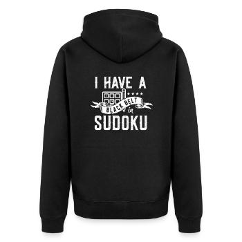 Sudoku schwarzer Gürtel T-Shirt - Unisex Premium Bio Zip Hoodie - Schwarz - Hinten - Nico (187cm)