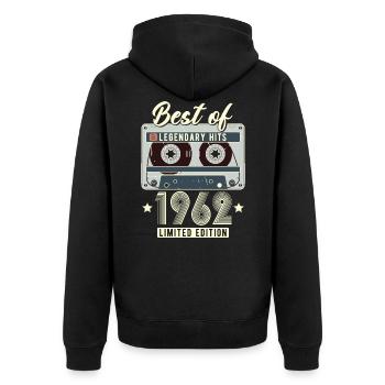 1962 Jahrgang Retro Geburtstag Vintage Kassette - Unisex Premium Bio Zip Hoodie - Schwarz - Hinten - Nico (187cm)