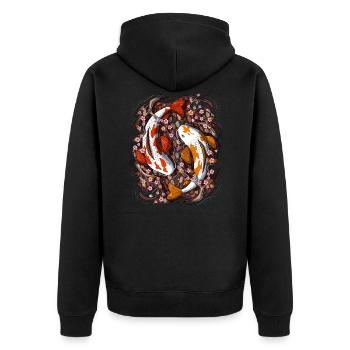 Koi Fisch Kirschblüte - Unisex Premium Bio Zip Hoodie - Schwarz - Hinten - Nico (187cm)