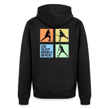 field hockey repeat hockey player retro - Unisex Premium Organic Zip Hoodie - black - Back - Nico (187cm)
