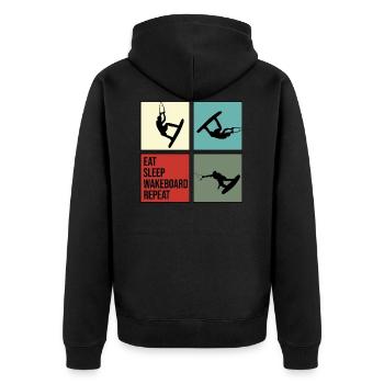 wakeboard wakeboarder cable wasserratte eat repeat - Unisex Premium Bio Zip Hoodie - Schwarz - Hinten - Nico (187cm)