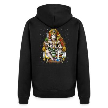 Hanuman Stoner raucht Gras - Unisex Premium Bio Zip Hoodie - Schwarz - Hinten - Nico (187cm)